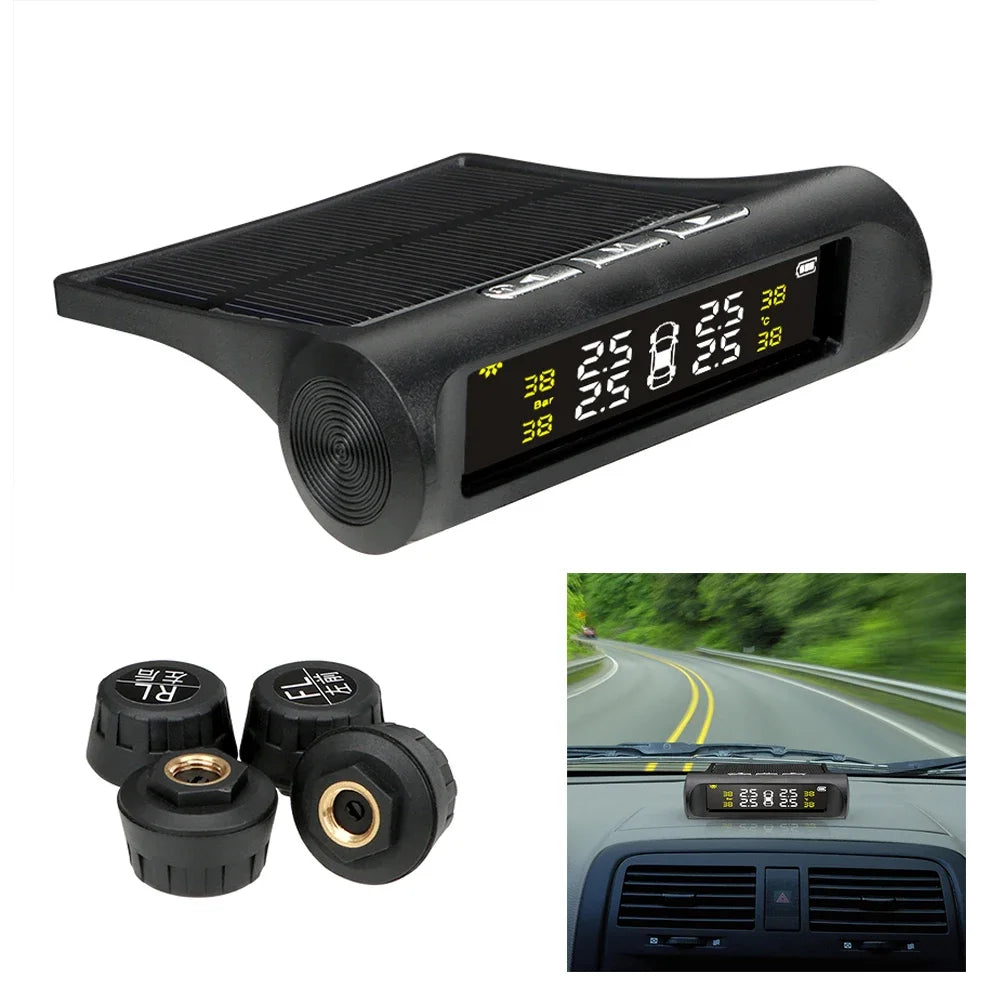 Solar TPMS Tire Pressure Monitoring System with 4 Wireless Sensors