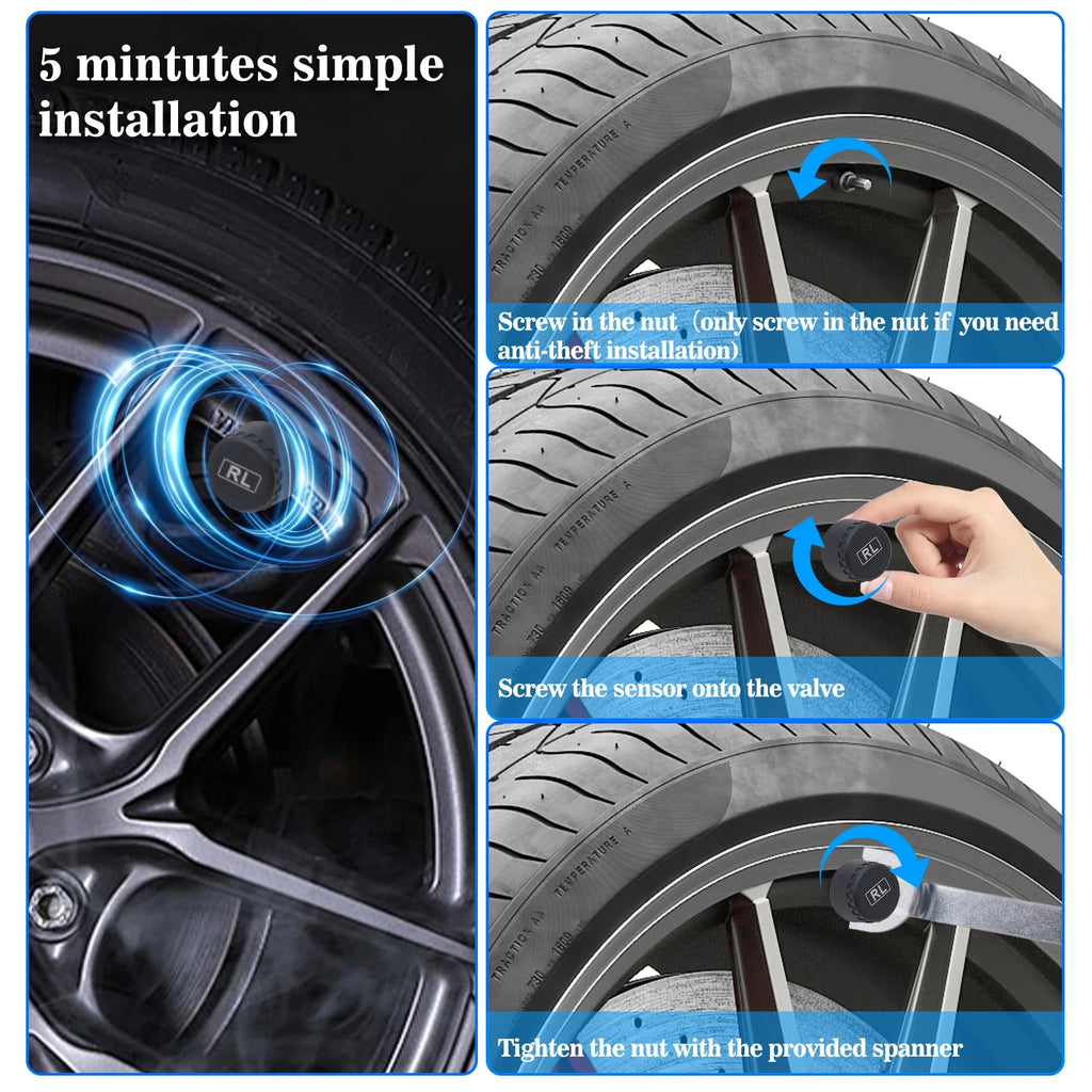 Solar TPMS Tire Pressure Monitoring System with 4 Wireless Sensors