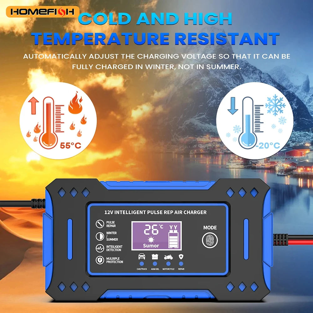Smart Automatic 12V Car Battery Charger with LCD Display