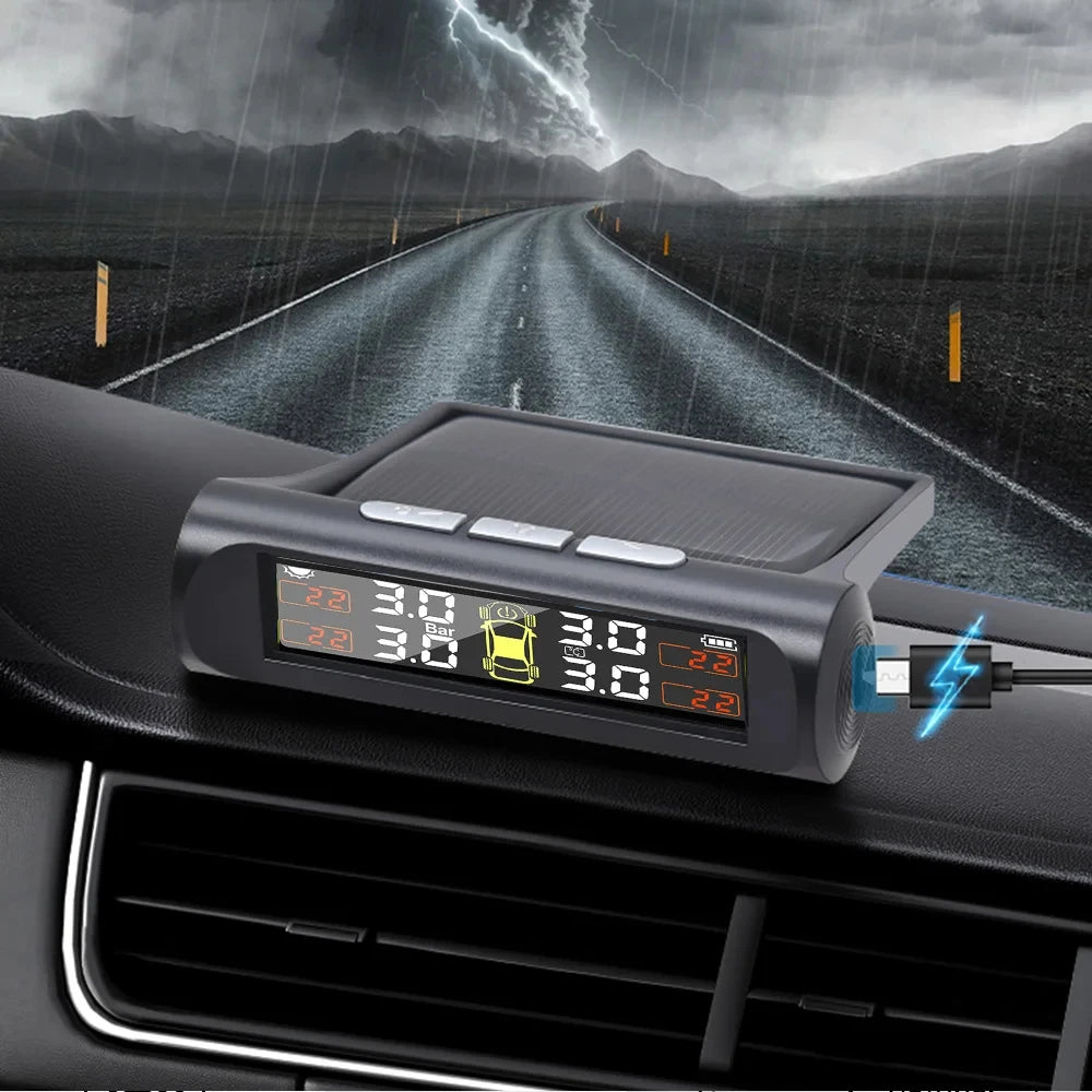 Solar TPMS Tire Pressure Monitoring System with 4 Wireless Sensors