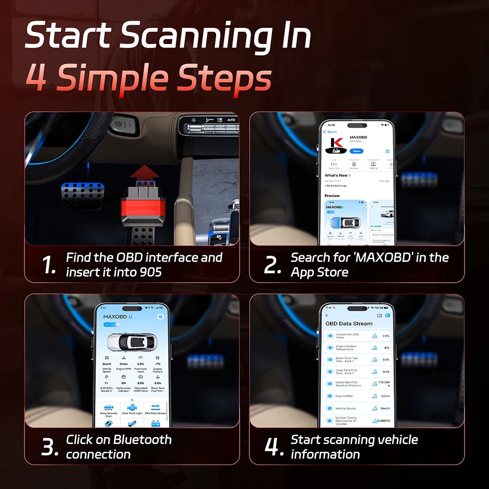 2026 KONNWEI KW905 Professional Car ELM327 OBD2 Scanner Bluetooth 5.0 for Android/IOS Code Reader Car Scanner Diagnostic Tool