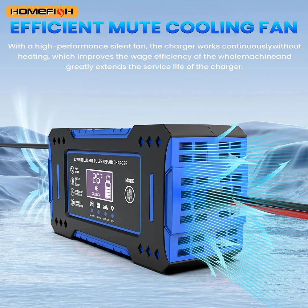 Smart Automatic 12V Car Battery Charger with LCD Display