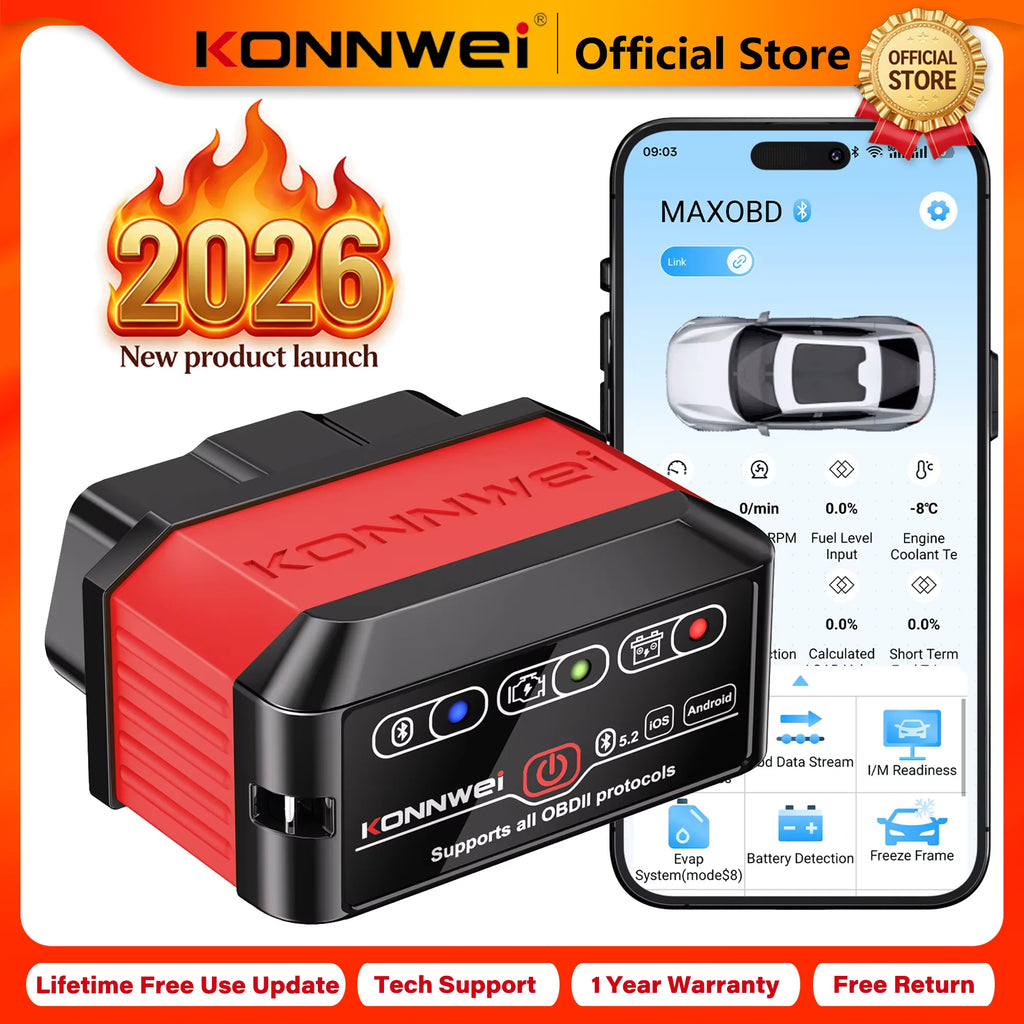 2026 KONNWEI KW905 Professional Car ELM327 OBD2 Scanner Bluetooth 5.0 for Android/IOS Code Reader Car Scanner Diagnostic Tool